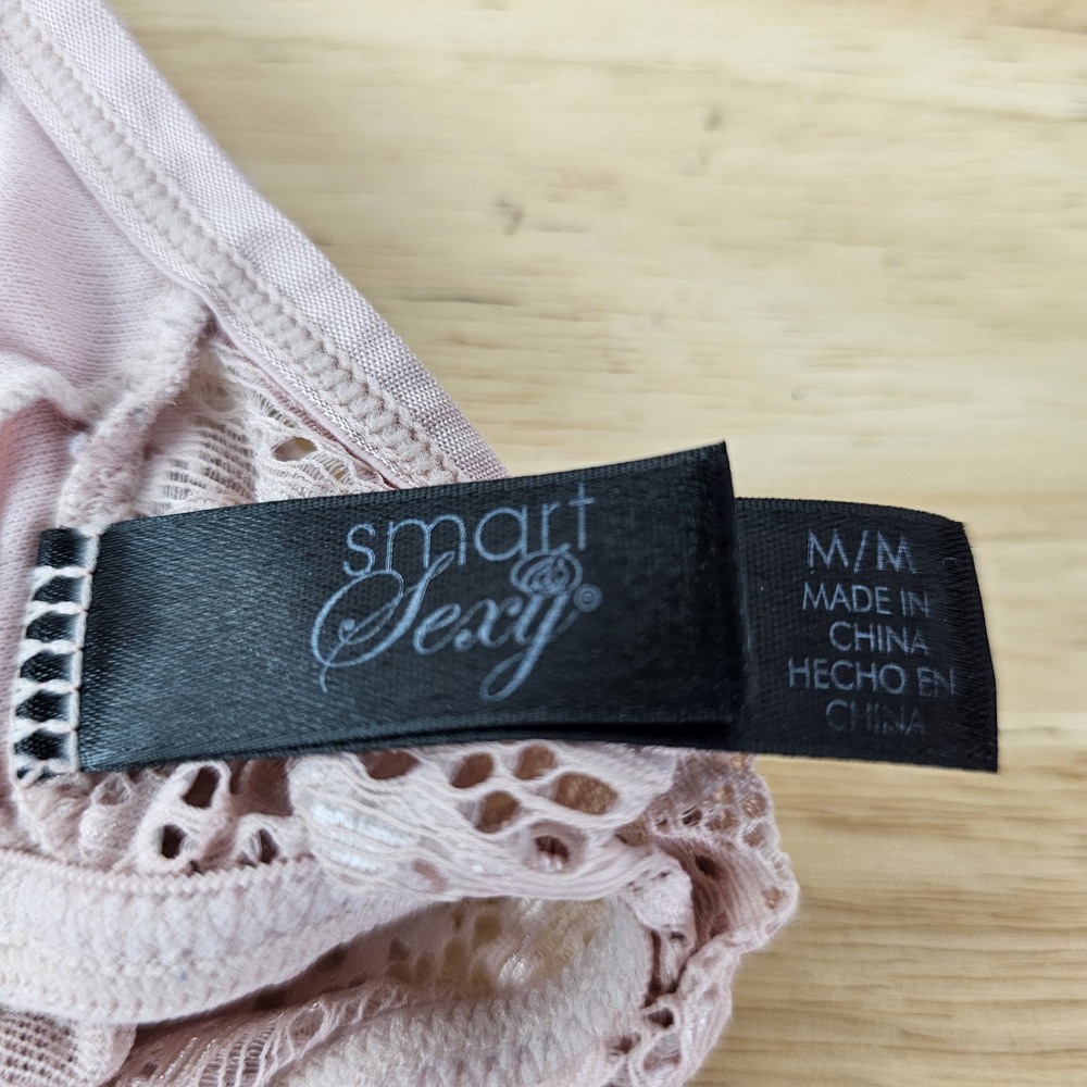 Smart and Sexy Bralette M Pink Sheer Lace Feminine Romantic Cross Back - Picture 2 of 6